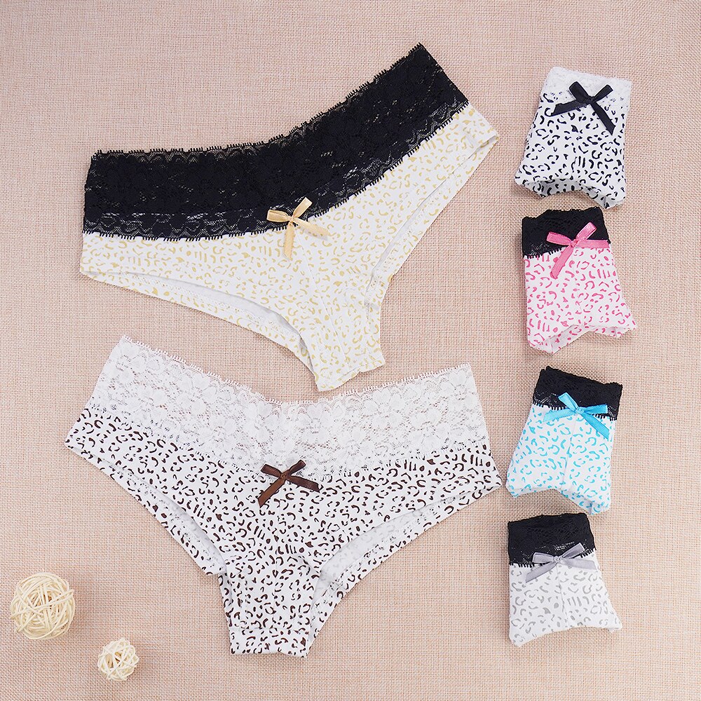 6 Pcs Lot Women Underwear Lingerie Femme Sexy G String Thong Lace Stitching with Bow Floral Pattern Pack of Panties