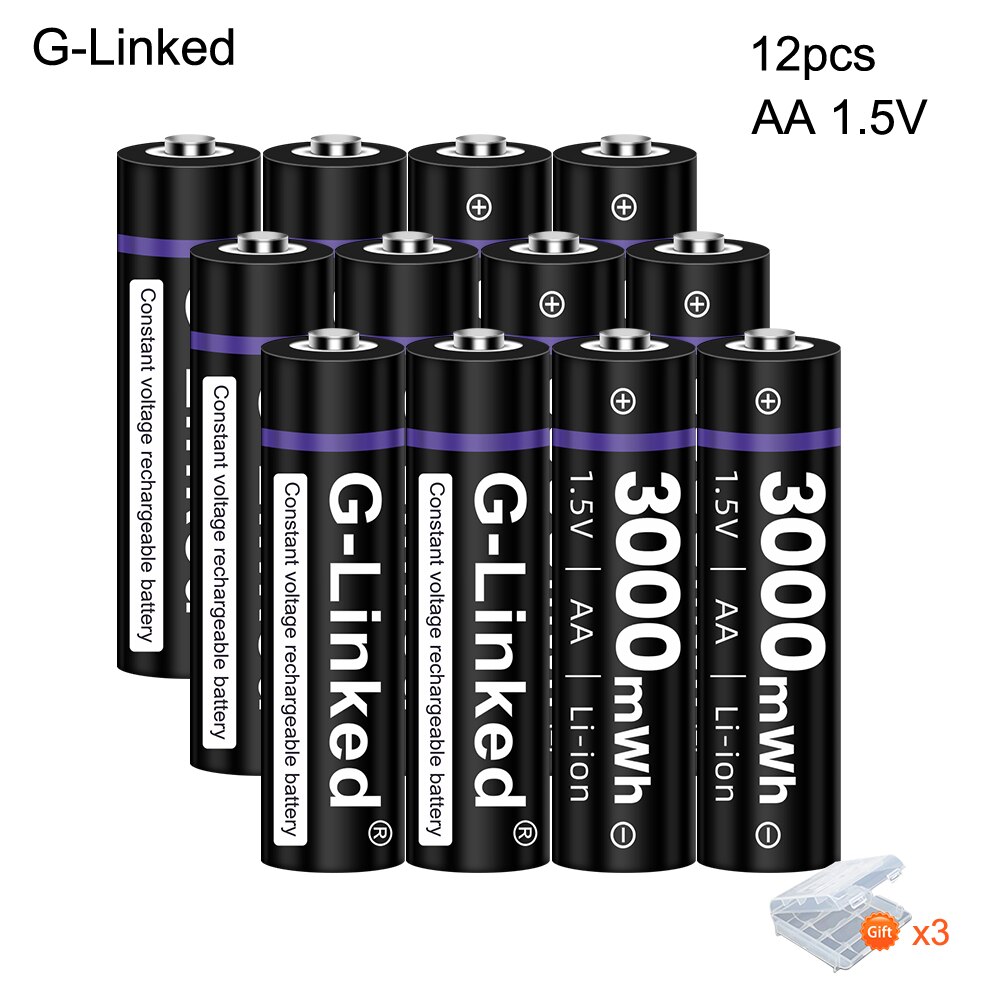 100% 1.5v AA rechargeable battery 3000mwh li-ion lithium ion AA 2A batteries for toys camera flashlight: 12PCS AA 1.5V