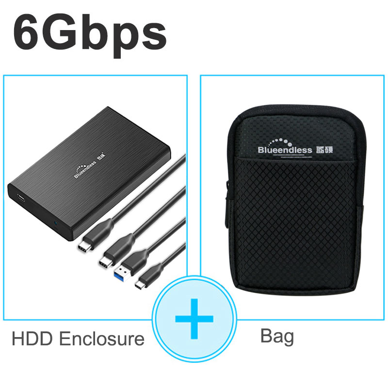 HDD Case 2.5” SATA HDD Enclosure USB 3.0 External HD 2Tb HDD Box Type C 3.0 Case Desktops Laptops External Hard Drive: C-A C-C Black bag