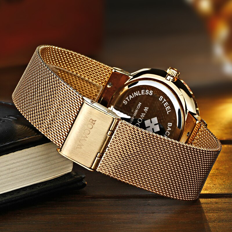WWOOR-montre de luxe pour hommes, en acier inoxydable, doré, montre à Quartz minimaliste, diamant