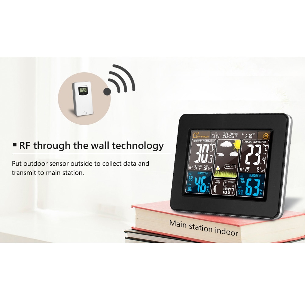 Weather Station Multi-Function Digital Clock Temperature Humidity Sensor Alarm ClockMoon Phase Desk Table LCD Alarm Clock