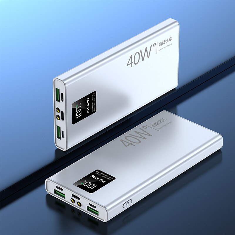40W Fast Charging Power Bank 20000mAh Portable Digital Display External Battery Built in Cables with Flashlight for iphone Xiaom: white