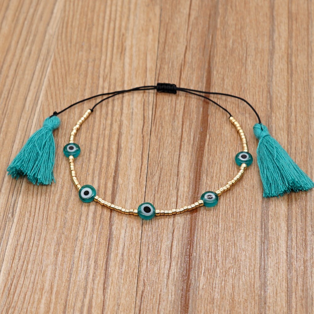 gehen2Boho Bösen blick Armbinde Winzigen Perlen Quaste Armbänder für Frauen Boho Schmuck Miyuki Perlen Schnur Freundschaft Pulseras Mujer Moda