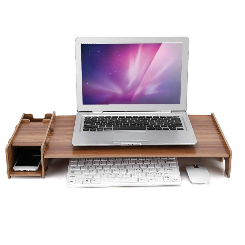 DIY Office Home Laptop Storage Wooden Rack Desktop Monitor Riser PC Laptop Stand Organizer Monitor Holder