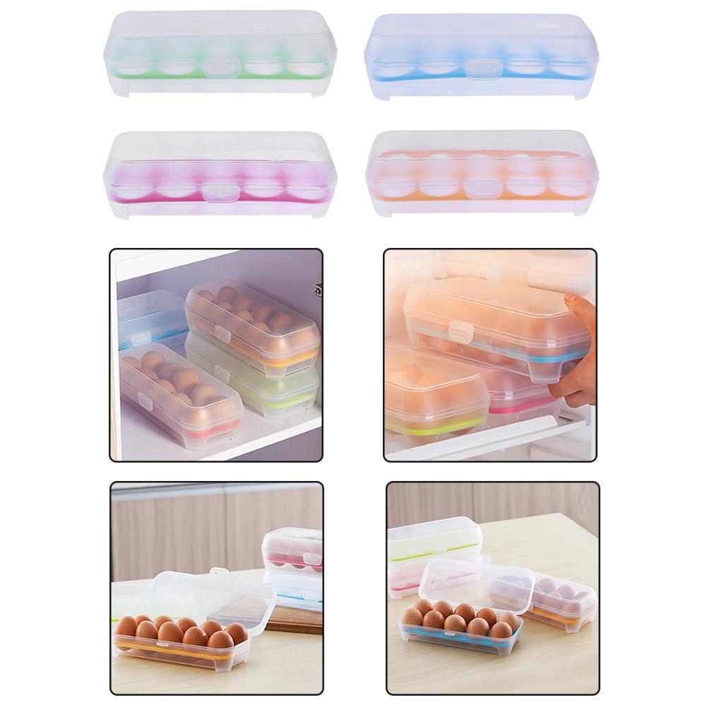 Caja de plástico con 10 rejillas de huevo para guardar el frigorífico, cajas de almacenamiento prácticas, Bandeja para Huevos, recipiente para alimentos de cocina