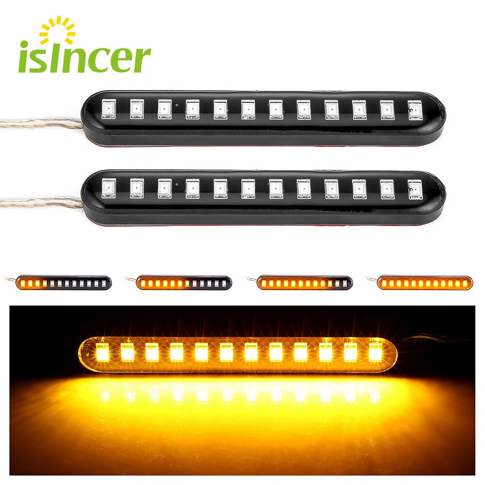Universele Sequentiële Water Stroomt 12 Led Mini Strips Motorfiets Auto Strips Led Richtingaanwijzer Flasher Lights Amber Marke Lamp