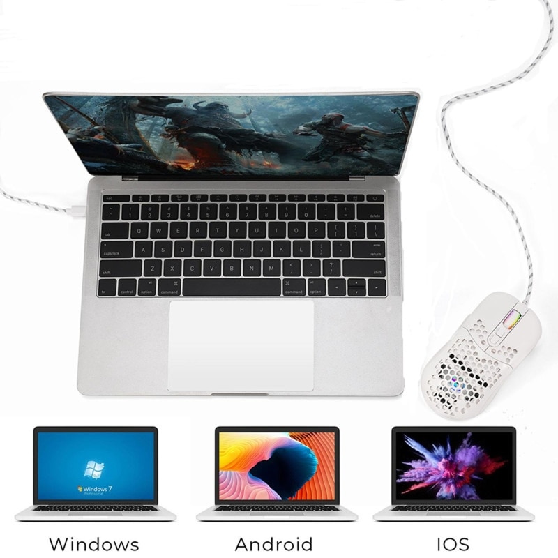 7200DPI USB Wired Mouse Optical Gaming Honeycomb Shell Mice RGB LED Backlight