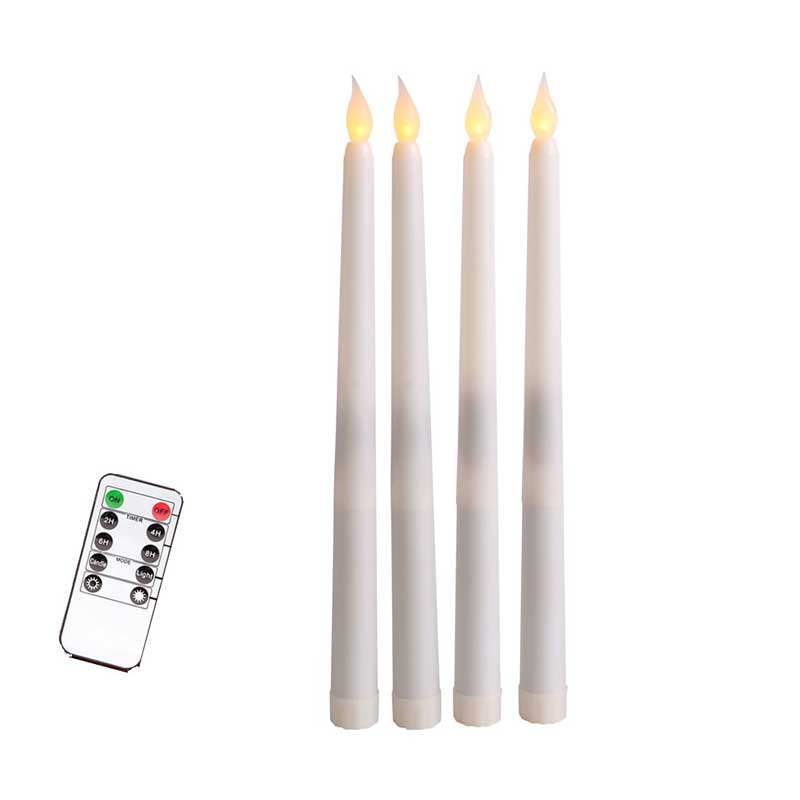 Pack of 4 Remote or not Remote Flickering Halloween Taper Candles,Yellow light Candle LED,Plastic Remote Battery Candles,not wax