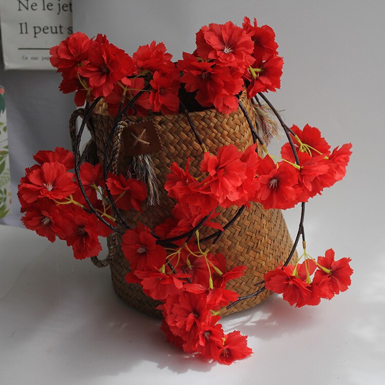 Flores artificiales de cerezo de mimbre Sakura de 180cm, guirnalda colgante de pared de vid y Flor de seda para decoración de hogar o boda: red
