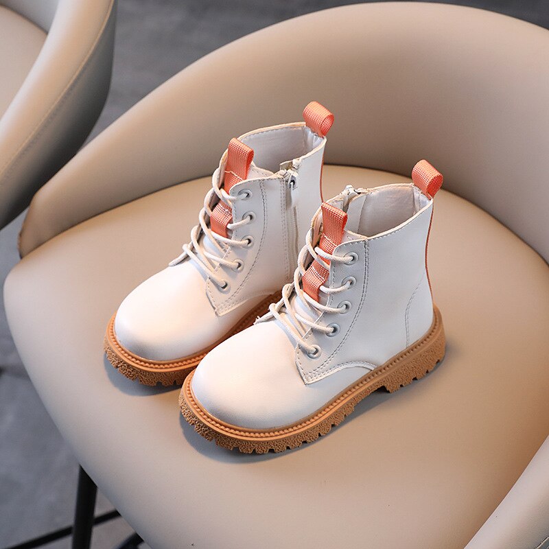 CUZULLAA-Botas altas con cordones para niños y niñas, botines a la , de otoño, talla 26-35: Beige / 34 (inside 20.8 cm)