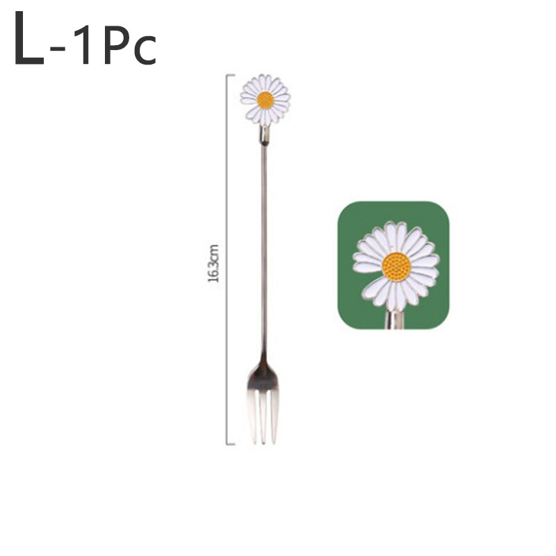 Cherry Blossom Daisy Pattern Spoon Fork Stainless Steel Thin Handle Tea Spoon Coffee Stirring Dessert Fork Tableware: L