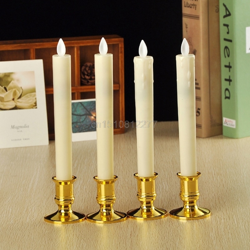 2Pc Electric Flickering Flameless Led Candle Lights With Removable Gold Base D27