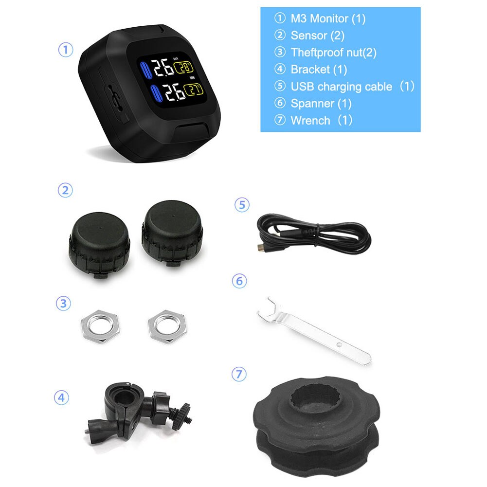 Motorrad M3 Fahrrad Fahrrad Reifen Druck Anzeige Überwachung Alarm System TPMS hoch-präzision digitale reifendruck-überwachung
