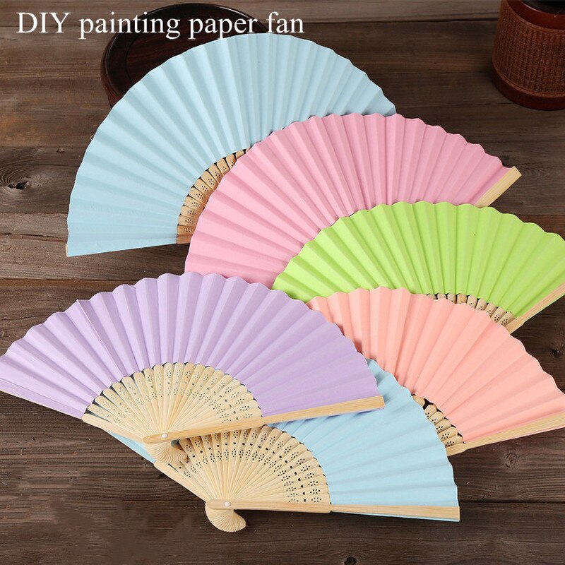 1PC 7 Inch White Paper Fan Empty White Folding Fan Color Children's Painting Fan DIY Hand Painted Pigment Surface Folding Fan