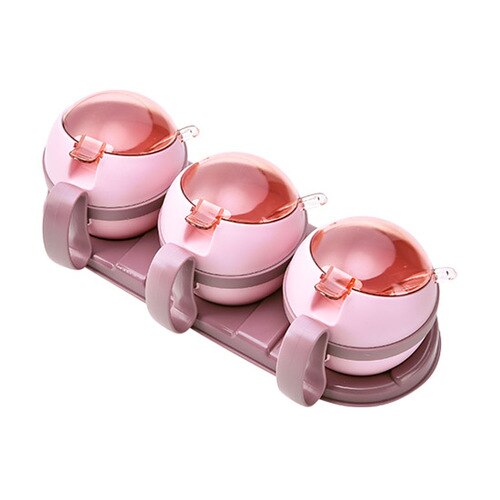 Plastic Kruiderij Box met Cover voor Huishoudelijk Gebruik Drie stuk Keuken Zout Tank Kruiden Doos Spice Container: pink