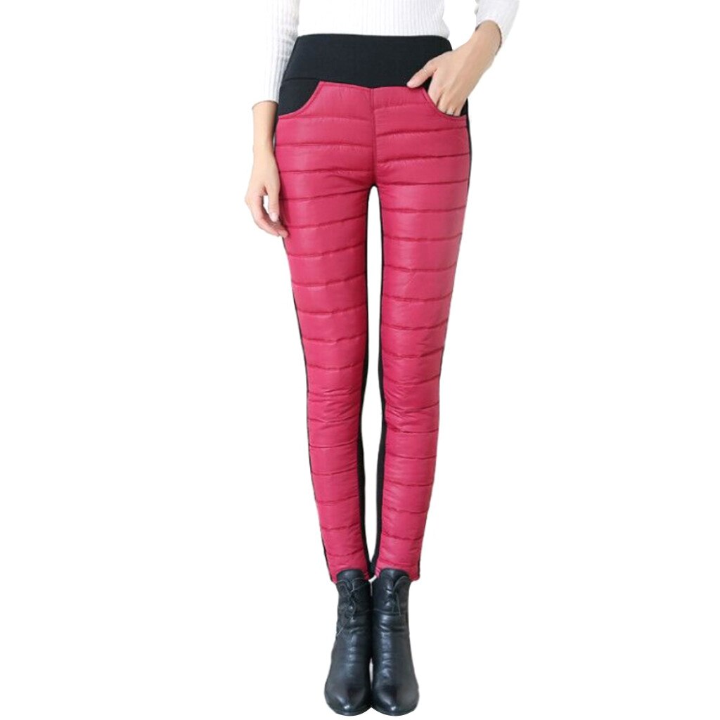 Thickening Women High Waist Down Pants Keep Warm For Winter #5R02: Red / XL