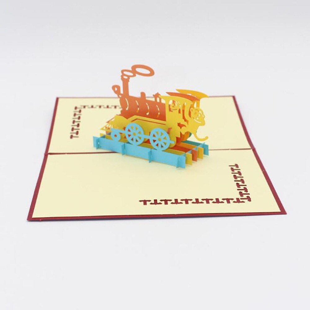 Geluk Trein 3D Pop Up Kaarten Postkaart Met Envelop Stickers Huwelijksuitnodiging Wenskaart Verjaardag Kaart Wenskaart