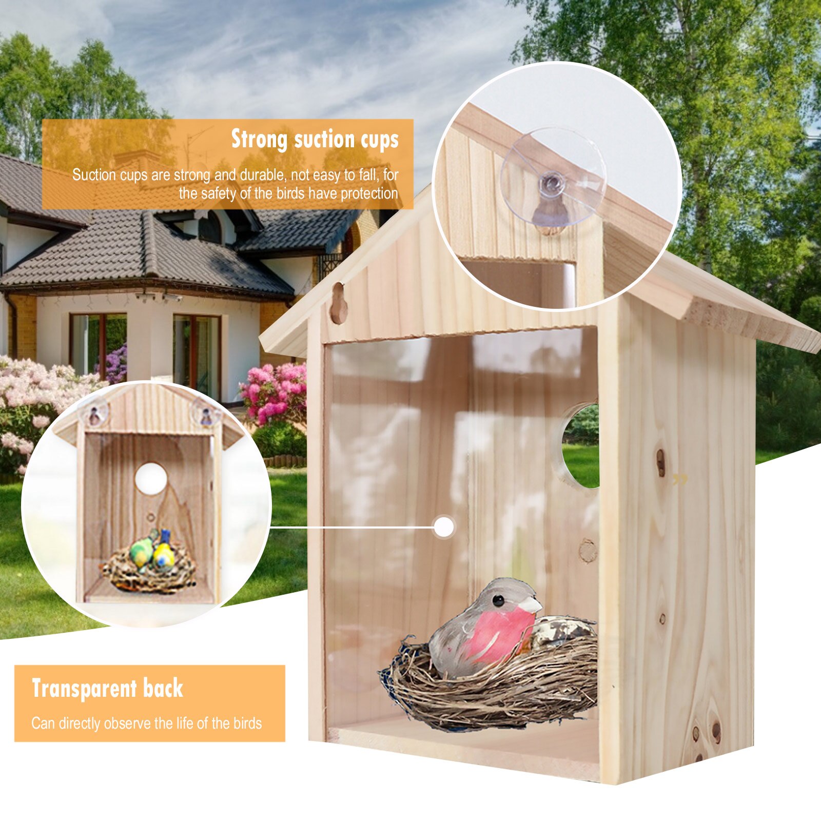 Image showcasing Wooden Bird Nest Hanging Bird House Natural Wooden... – Vicedeal