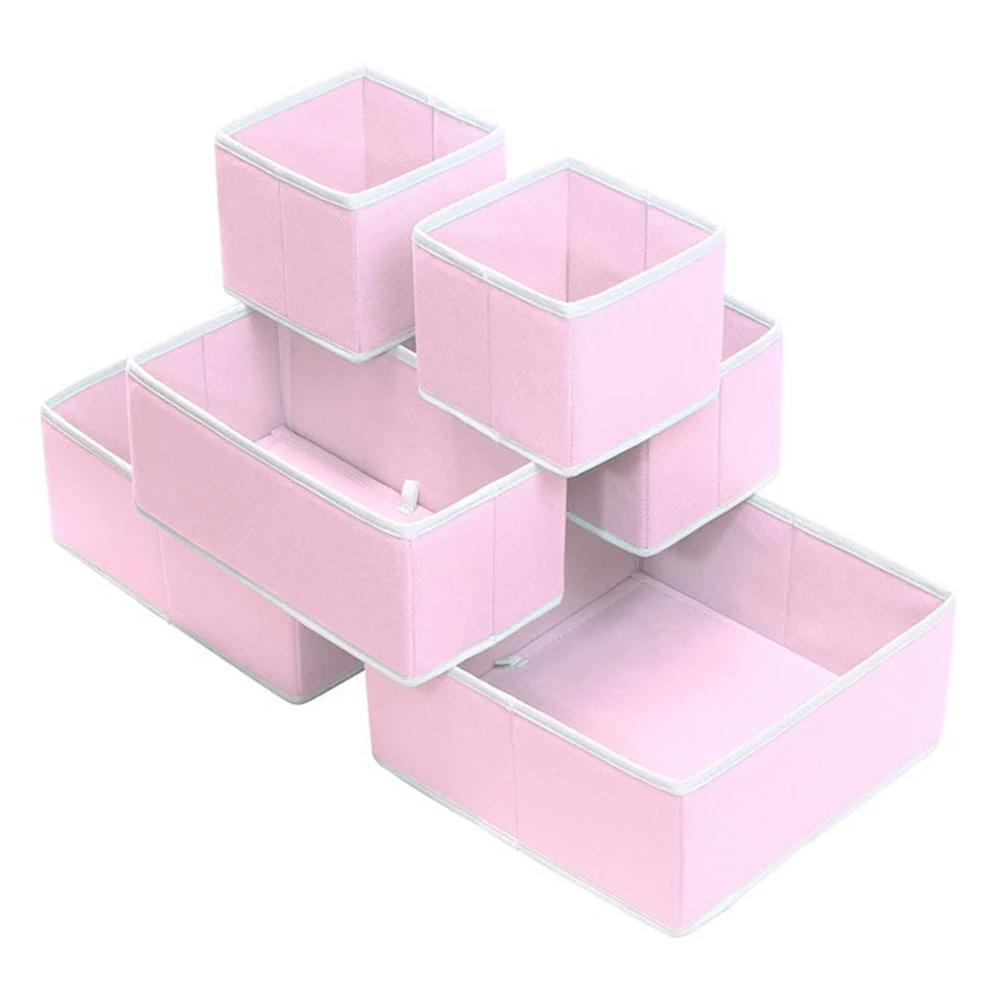 Schubladen-Organizer, 6 Stück/einstellen, Schlafzimmer-Schrank-Aufbewahrungsboxen, faltbarer Stoff-Schrank-Aufbewahrungskorb für Kleidung, Unterwäsche, BH, Socken: Rosa