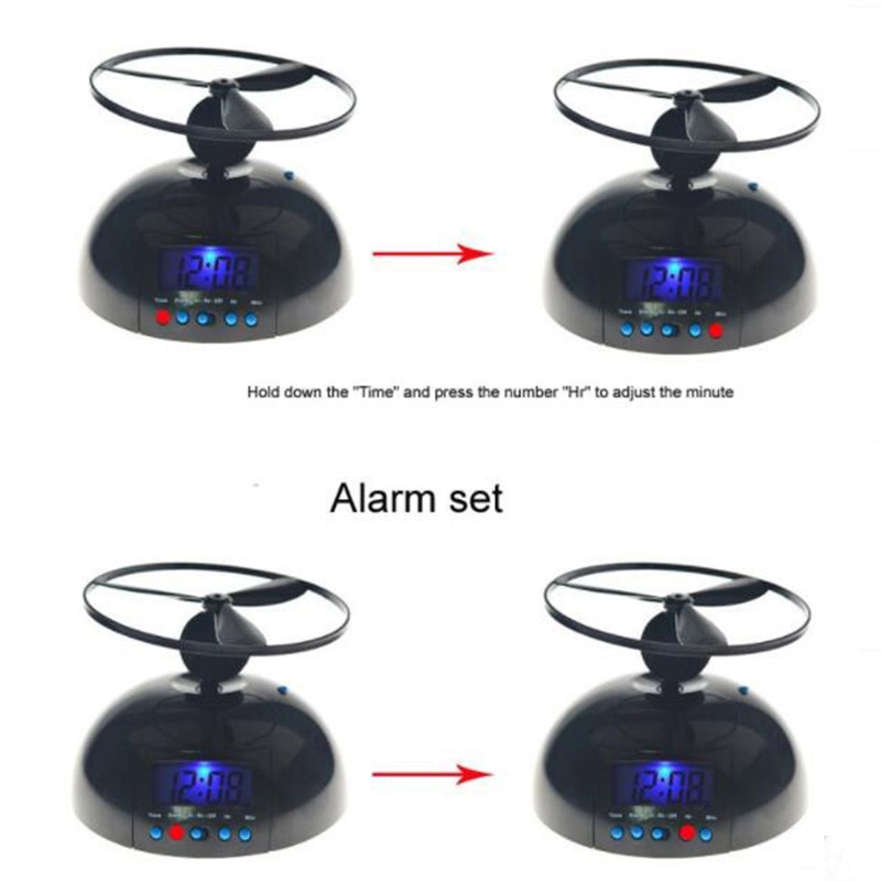 Toy With Clock Backlight Alarm Clock Flying Lazy Helicopter Black
