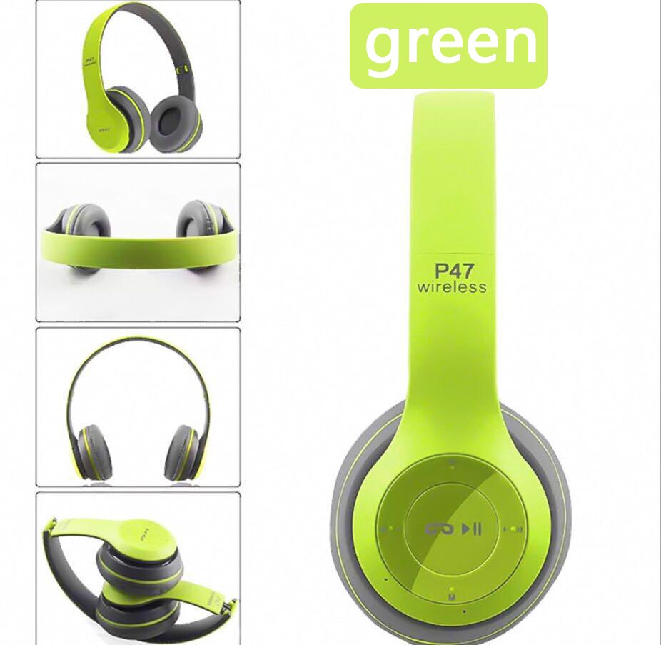9D HIFI Stereo Foldable Wireless Headphones Bluetooth Headset with mic support SD card For mobile xiaomi iphone sumsamg tablet: Green