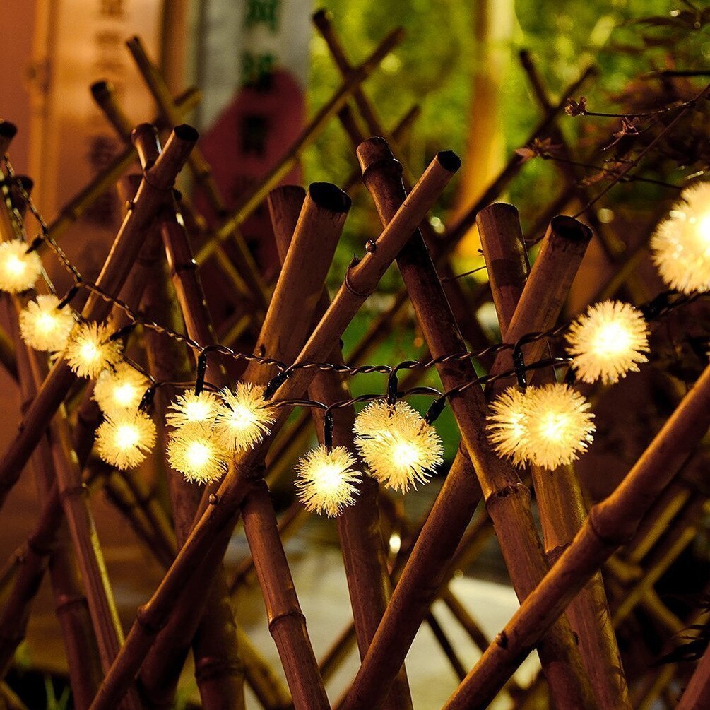 Pelsbold snebold 7m 50 led solar fairy guirlande led string lys udendørs have gård indretning gadebelysning jule solar lampe