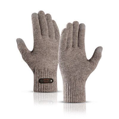 Men Knitted Gloves Thicken Winter Warm Gloves Touch Screen Male Warm Autumn Winter Mens Mitten Unisex Driving Gloves: light Brown