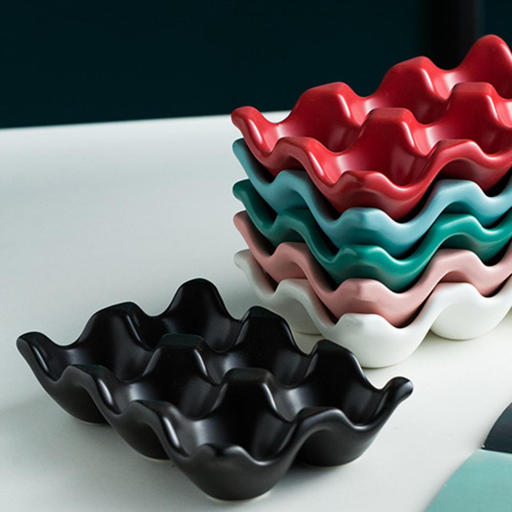6 Grids Egg Holder Ceramic Egg Tray Anti-Slip Egg Container Storage Trays Space-Saving Egg Storage Box Refrigerator Organizer