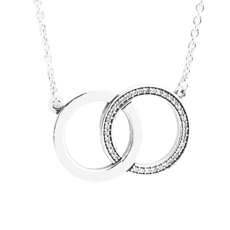 Collier rond 925 bijoux en argent Sterling Signature clair Cz lien chaîne colliers pour femmes N016: Circles Necklace