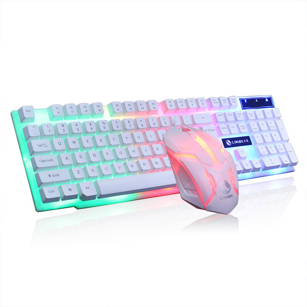 Wired Mechanical Keyboard Led Glowing Computer Desktop Mouse Game Suite Usb 104 Keycaps Computer Game Keyboards: White