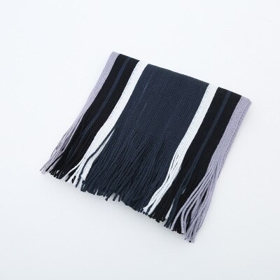 Hommes écharpe hiver rayé tricot Long châle enveloppement col foulards pour hommes décontracté gland Pashmina Tippet Simple étole: Striped Navy