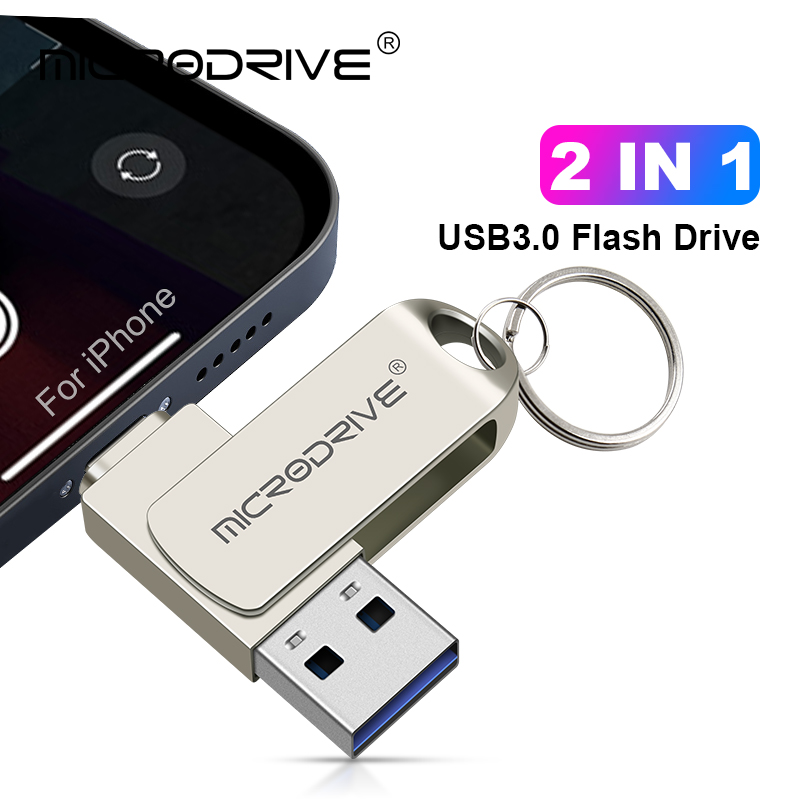 Rotate Usb 3.0 Flash Drive for iPhone with 2 in 1 USB-A to lightning interface 32-256GB pendrive for Iphone7/8/9/11/12/13 / Ipad