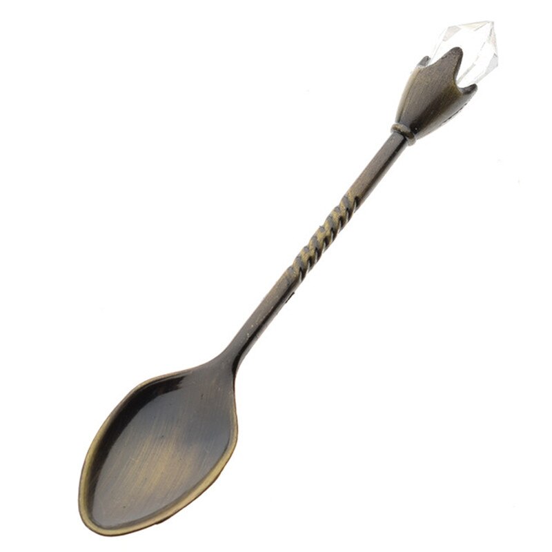 Cucharilla de café de cristal de aleación Retro, cuchara pequeña para postre, de recuerdo de té de la tarde: Green bronze / 6pcs