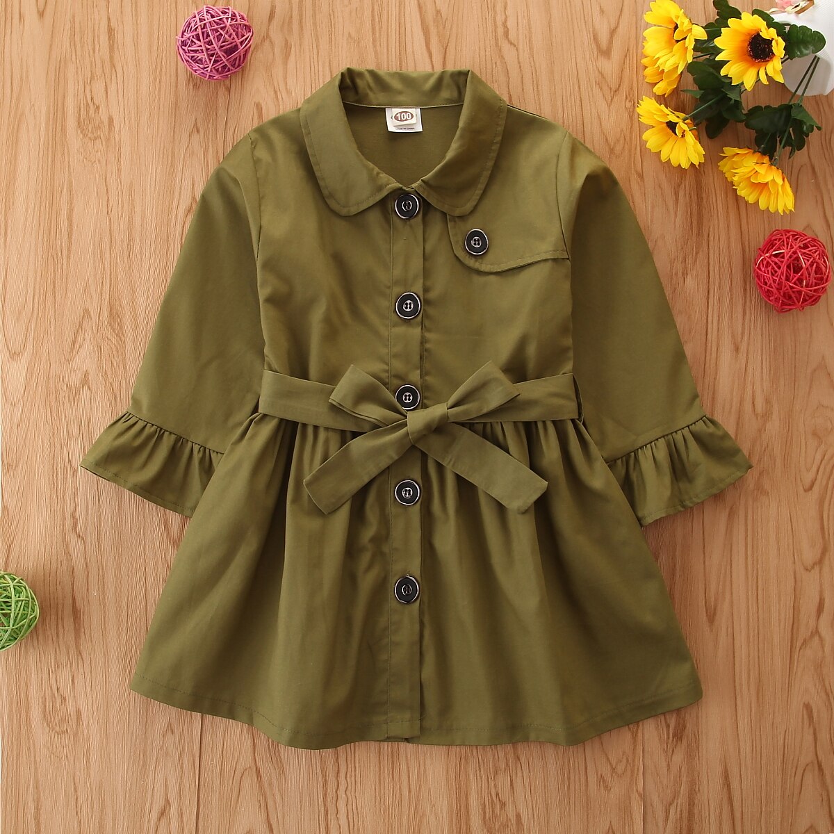 Fall Spring Kids Girls Trench Coat Solid Girls British Style Single-breasted Long-sleeved Trench Cardigan Clothes