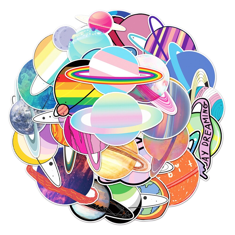 10/30/50Pcs Ruimte Diy Planeet Sticker Notebook Trolley Case Bike Scooter Waterdichte Graffiti Speelgoed Sticker