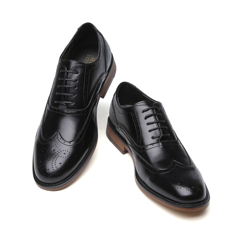 Misalwa full brogue gentleman klänning skor spetsiga snörning kontor företag bröllop kostym skor retro bruna pu läder skor: Svart full brogue / 8