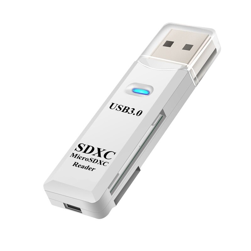 Usb 3.0 2 in 1 kortlæser til pc micro sd tf kort hukommelseslæser usb 3 multi-kort skriver adapter flashdrev bærbar tilbehør: Hvid