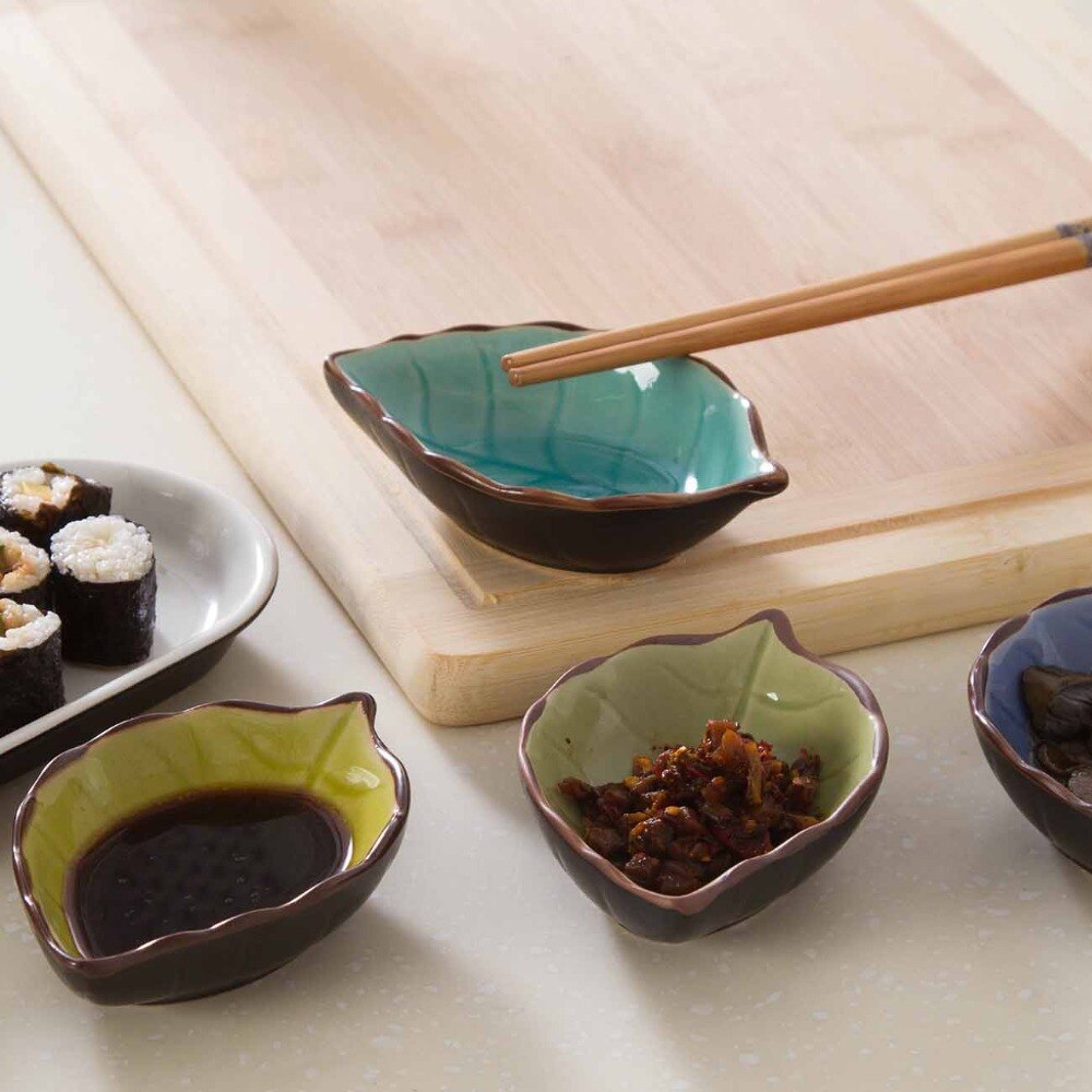 OTHERHOUSE Leaf Shape Ceramic Plate Seasoning Sauce Dish Snack Desser Plates Sushi Dishes Flavor Tray Kitchen Tableware Saucer