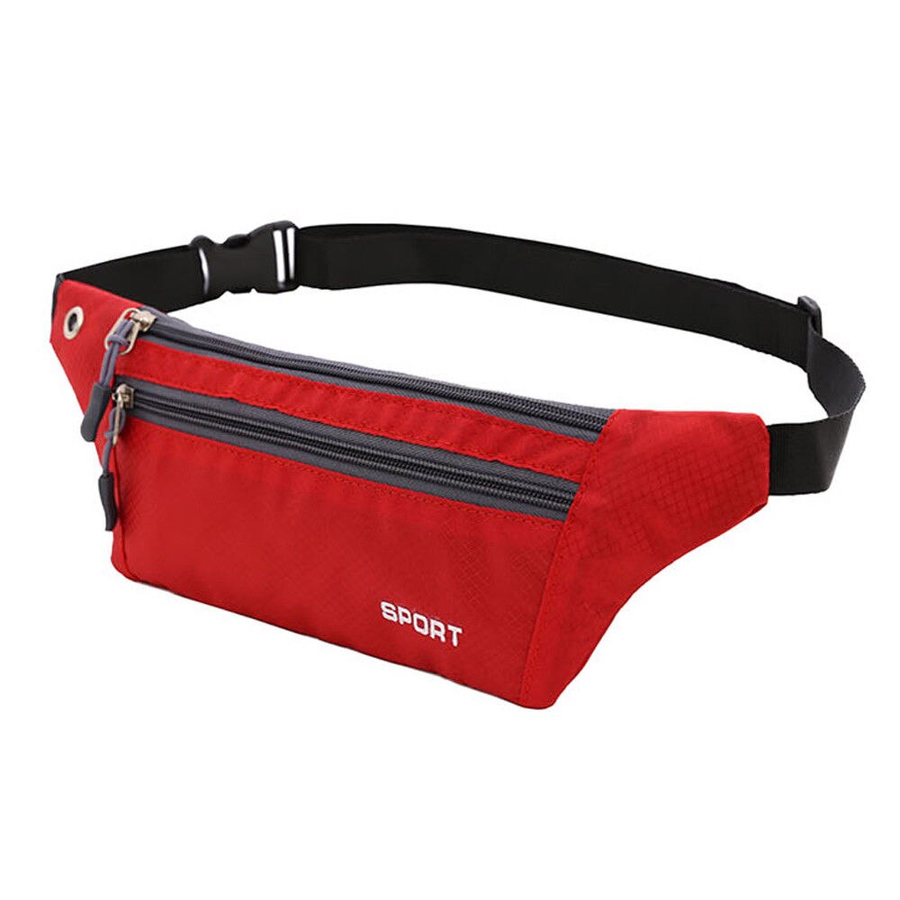 Men Women Waist Fanny Pack Belt Bag Phone Pouch Travel Sport Hip Purse Wallet Waist Packs Zip Bags: Red