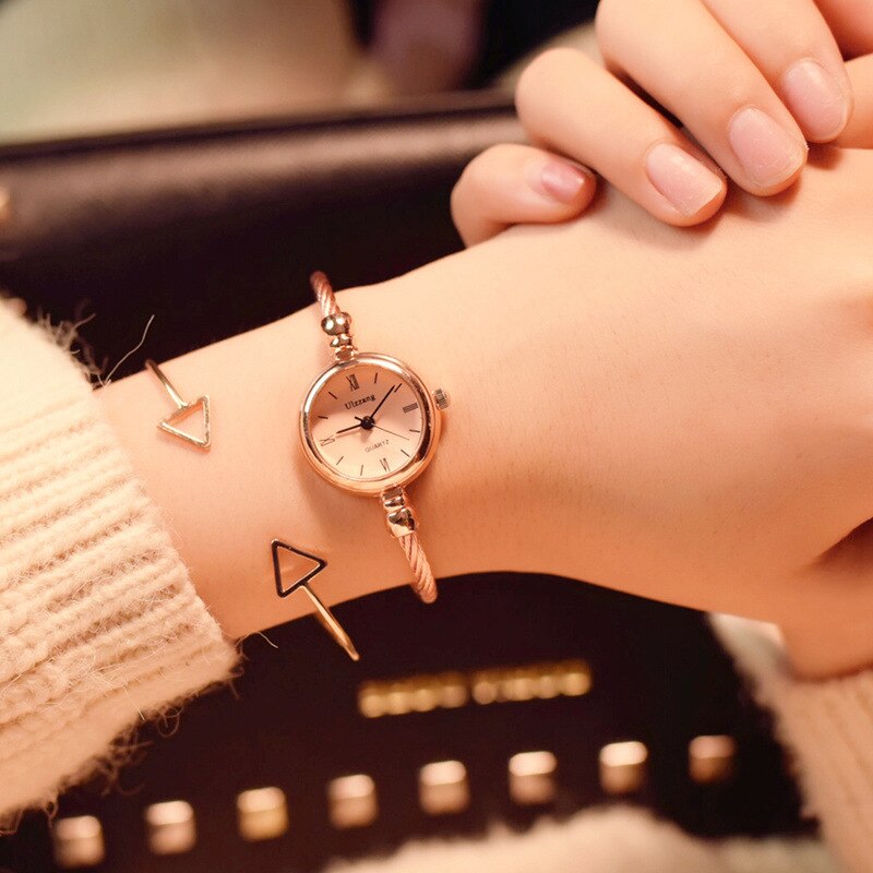 Kleine Gouden Armband Luxe Horloges Rvs Retro Dames Quartz Horloges Casual Vrouwen Jurk Horloge: Rose gold