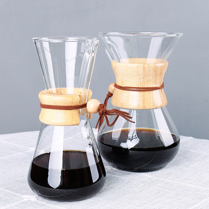 Klassisk glas kaffekanna  v60 droppare med trähandtag häll över kaffebryggare espresso kaffe droppkokare barista verktyg