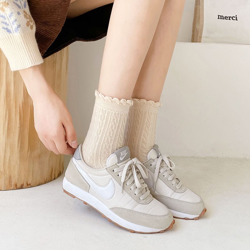 Women cotton socks 3pairs/lot Bubble mouth Retro japanese style collage socks girl female socks VKMONY