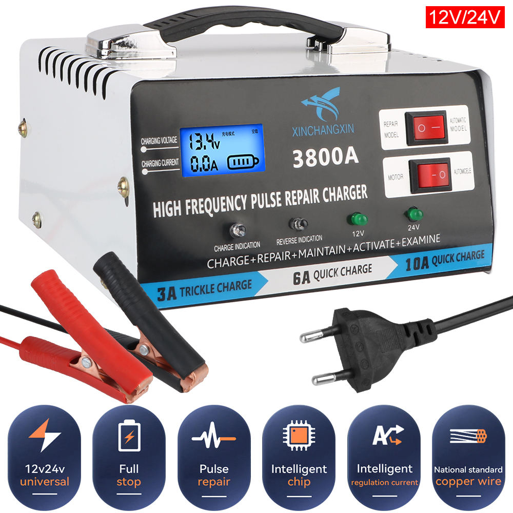 Für Blei Säure Batterie Reparatur Batterie Ladegerät EU Stecker Schnelle Ladegerät High Power Voll Automatische Auto Batterie Ladegerät 12V 24V