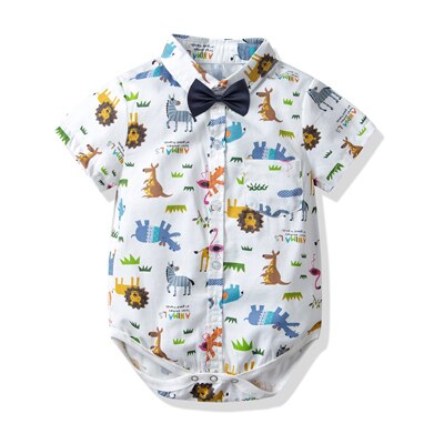 baby romper for summer animal printing short sleeves clothes infant boy top overall first: 6M