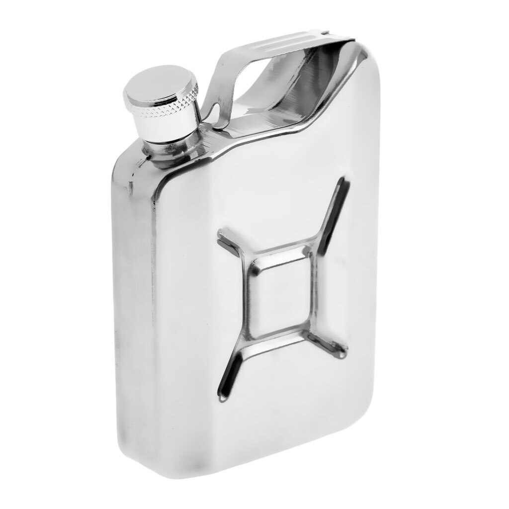 Liquor and Funnel - Stainless Steel Pocket Hip Flask with Black Leather Cover