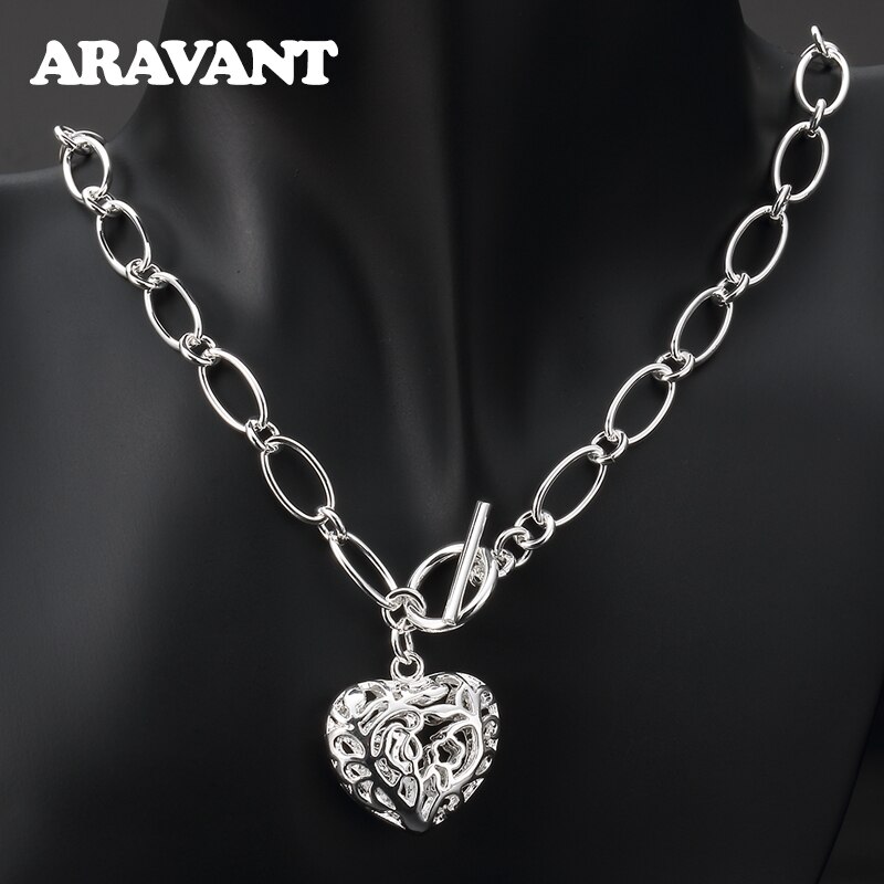 925 Silver Hollow Heart Necklaces Chains Women Pendant Necklace Jewelry