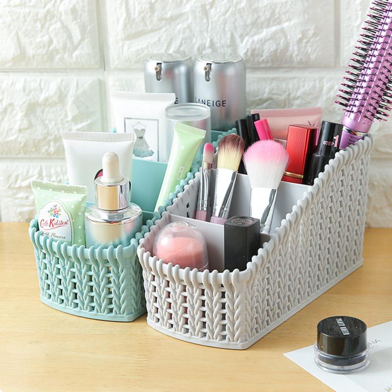 Caja organizadora de maquillaje de plástico contenedor de almacenamiento de cosméticos cestas de mimbre de escritorio varias cajas de maquillaje para Baño