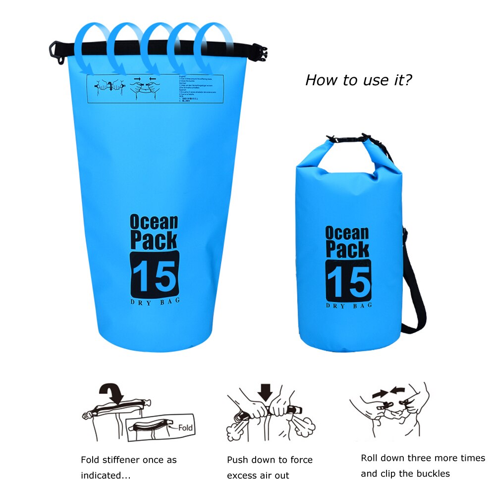 15L bolsa seca impermeable bolsa paquete rollo de compresión superior para nadar al aire libre kayak Canoeing río Trekking bote