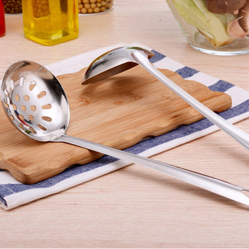 Stainless Steel Spoon And Leaky Spoon Colander Pot Spoon Long Handle Kitchen Cooking Tool Slotted Ladle Soup Ladle