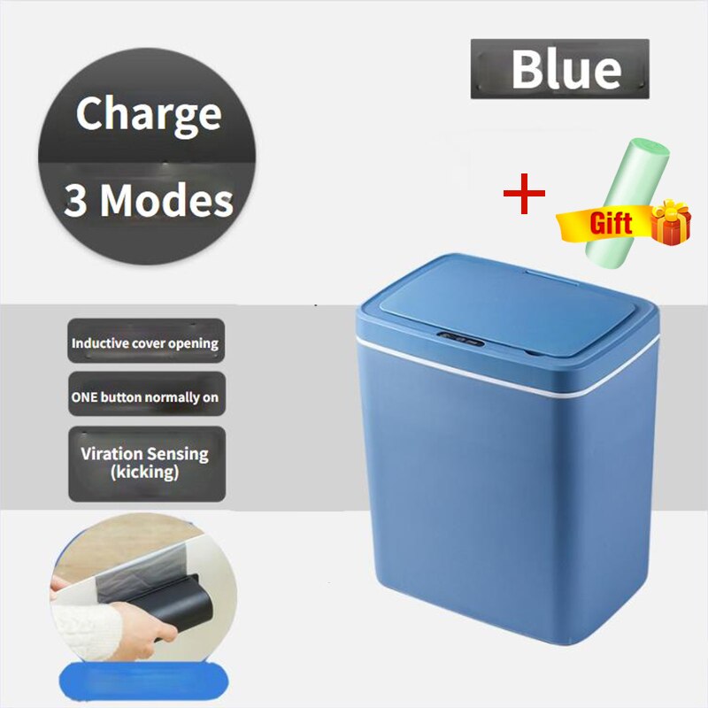 Smart Induction Trash Can Automatic Intelligent Sensor Dustbin Electric Touch Trash Bin for Kitchen Bedroom Office Garbage: Charging blue / 16L